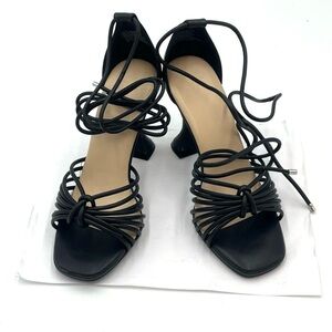 Just Fab Fay Black Leather Heeled Strappy Sandals Size 8